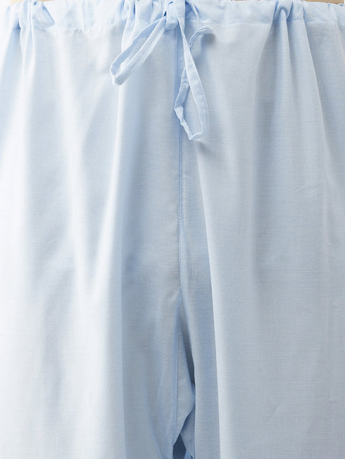Men's Blue Cotton Blend Kurta and Pyjama Set